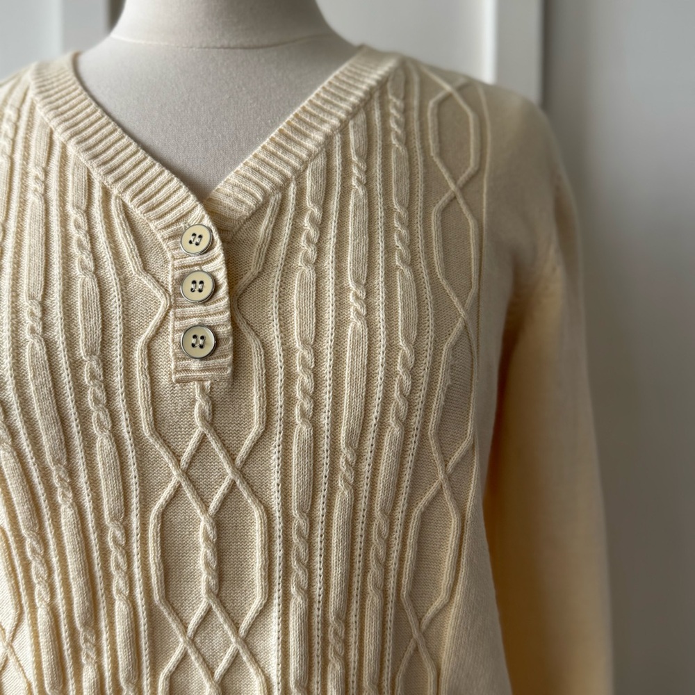Cream Cable-Knit Cotton Sweater — Karen‎ Scott (Medium)